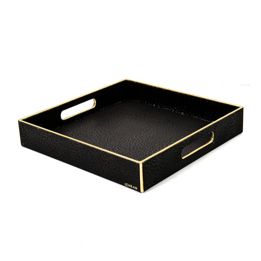 Leatherette Square Serving Tray Large | Black | Serpentine Ichkan