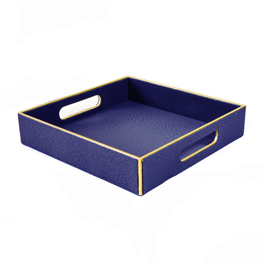 Leatherette Square Serving Tray Large | Blue | Serpentine Ichkan