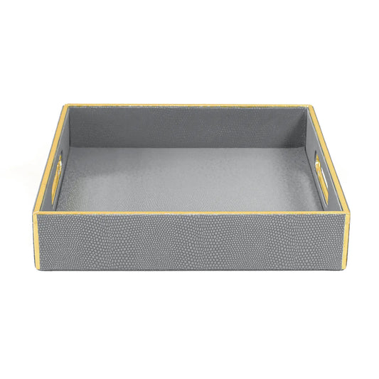 Leatherette Square Serving Tray Large | Grey | Serpentine Ichkan