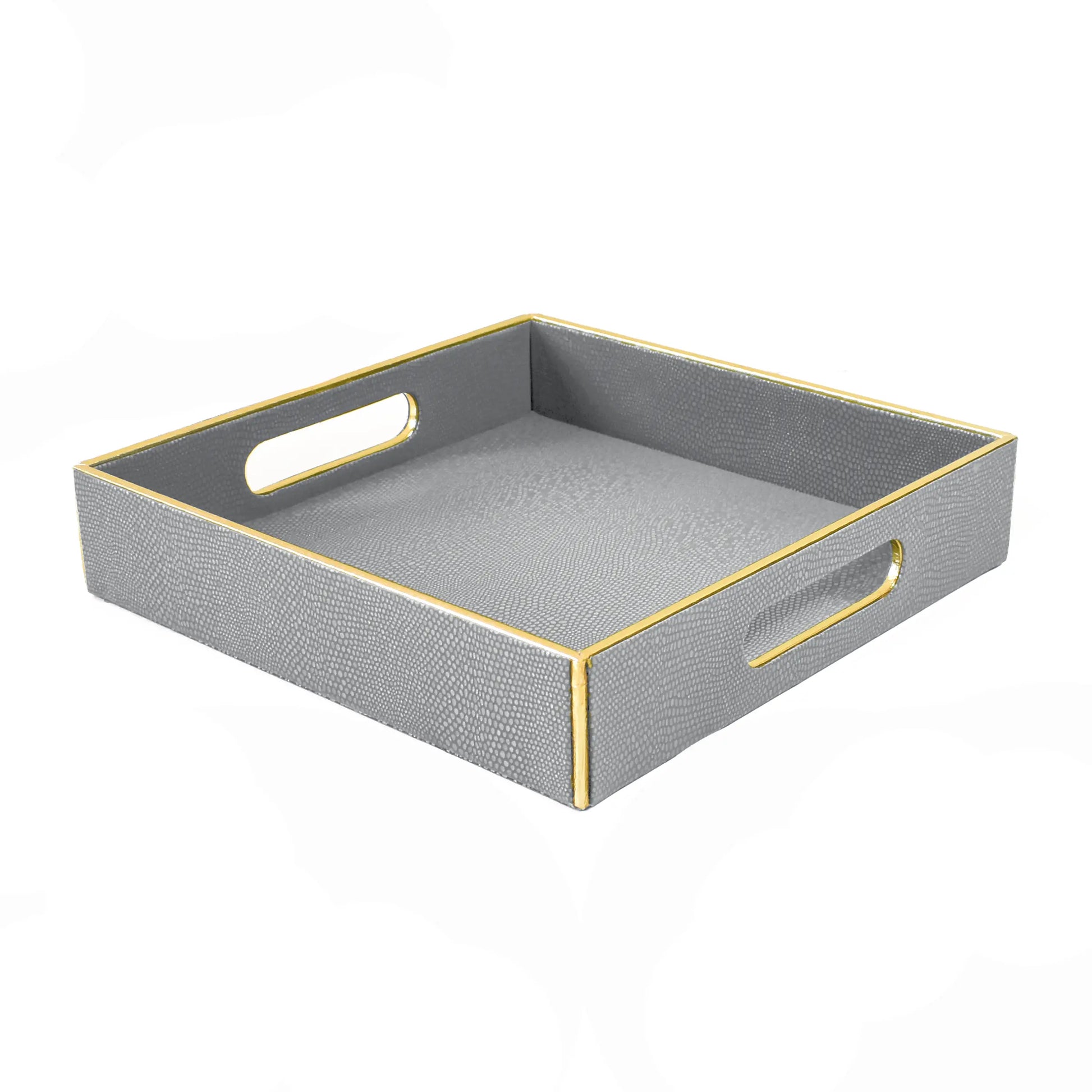 Leatherette Square Serving Tray Set of 2 | Grey | Serpentine Ichkan