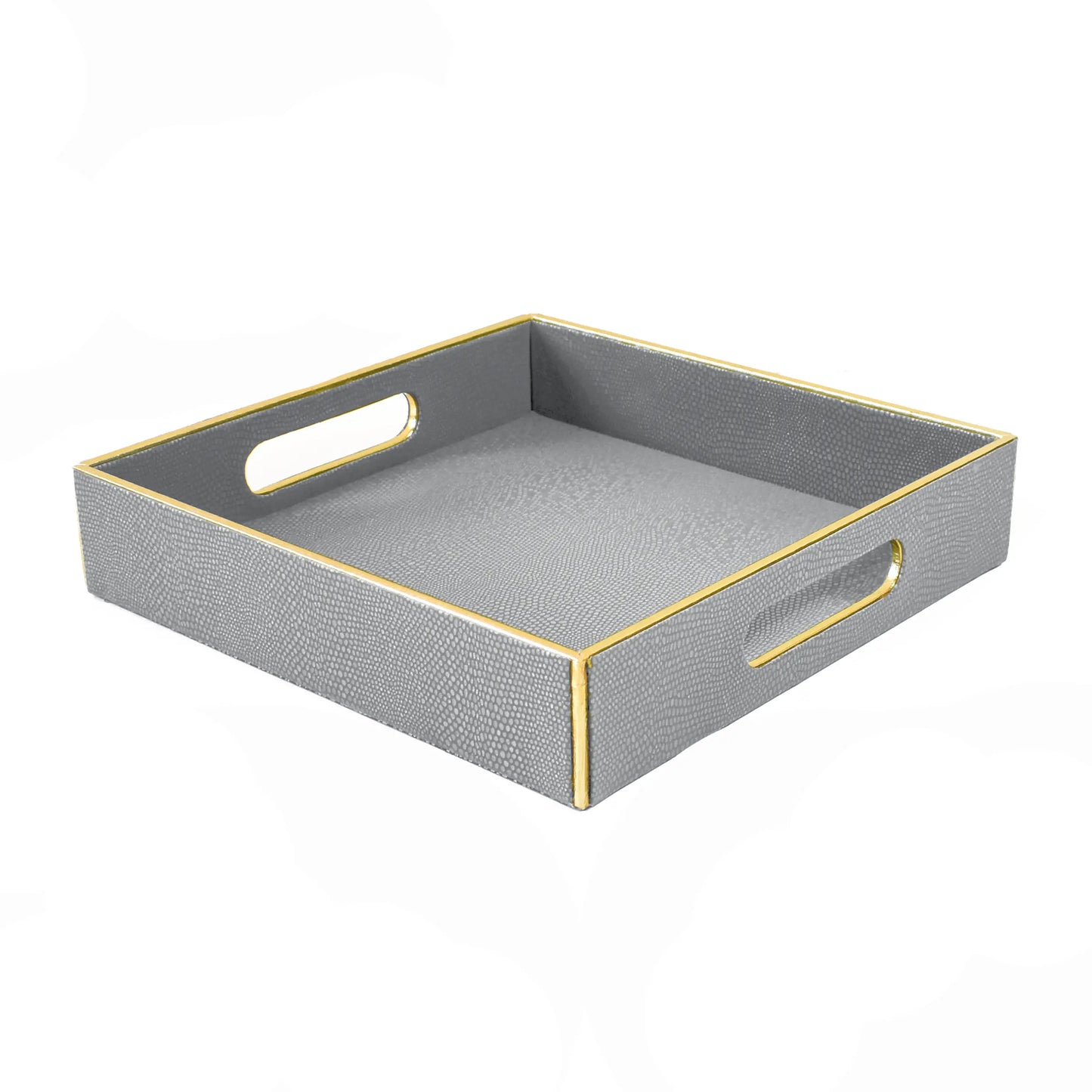 Leatherette Square Serving Tray Small | Grey | Serpentine Ichkan