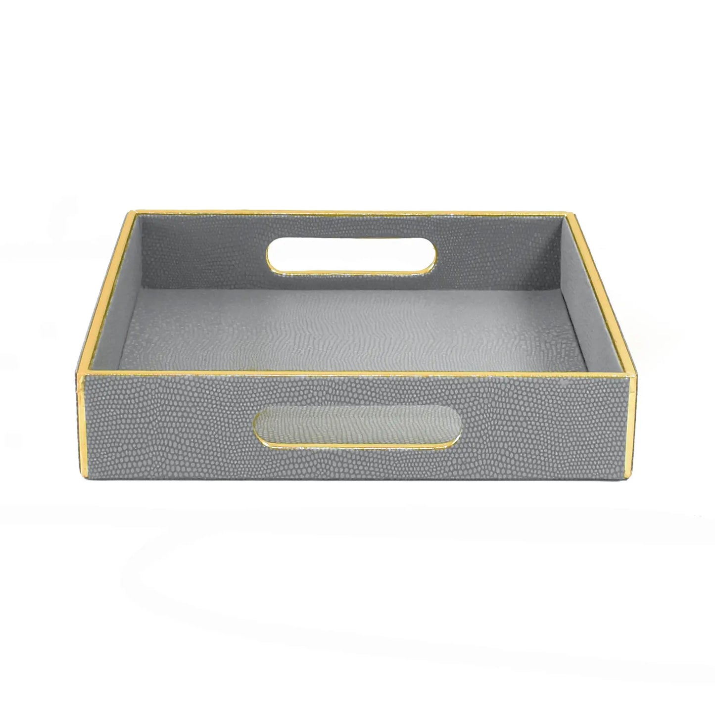 Leatherette Square Serving Tray Set of 2 | Grey | Serpentine Ichkan