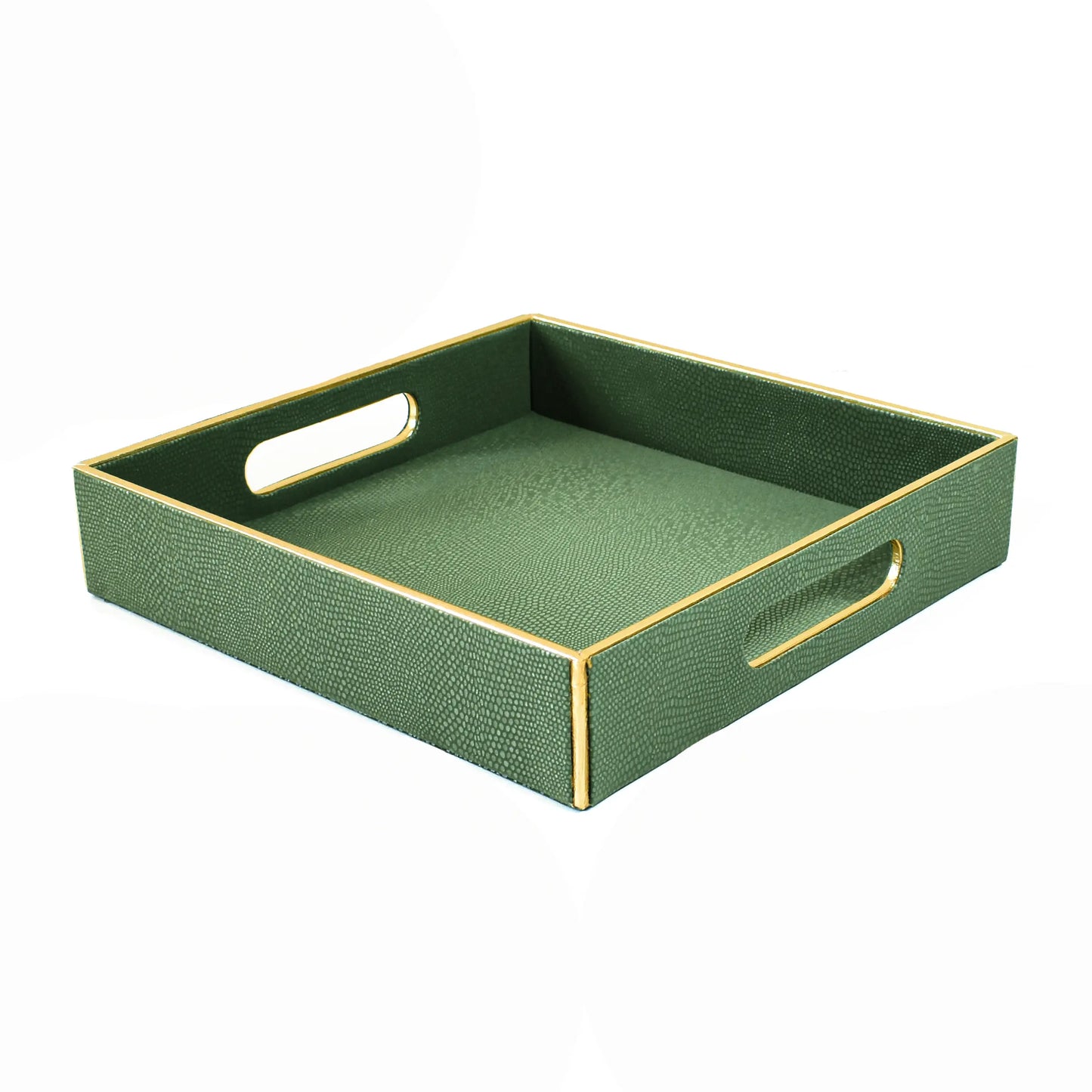 Leatherette Square Serving Tray Set of 2 | Olive Green | Serpentine Ichkan
