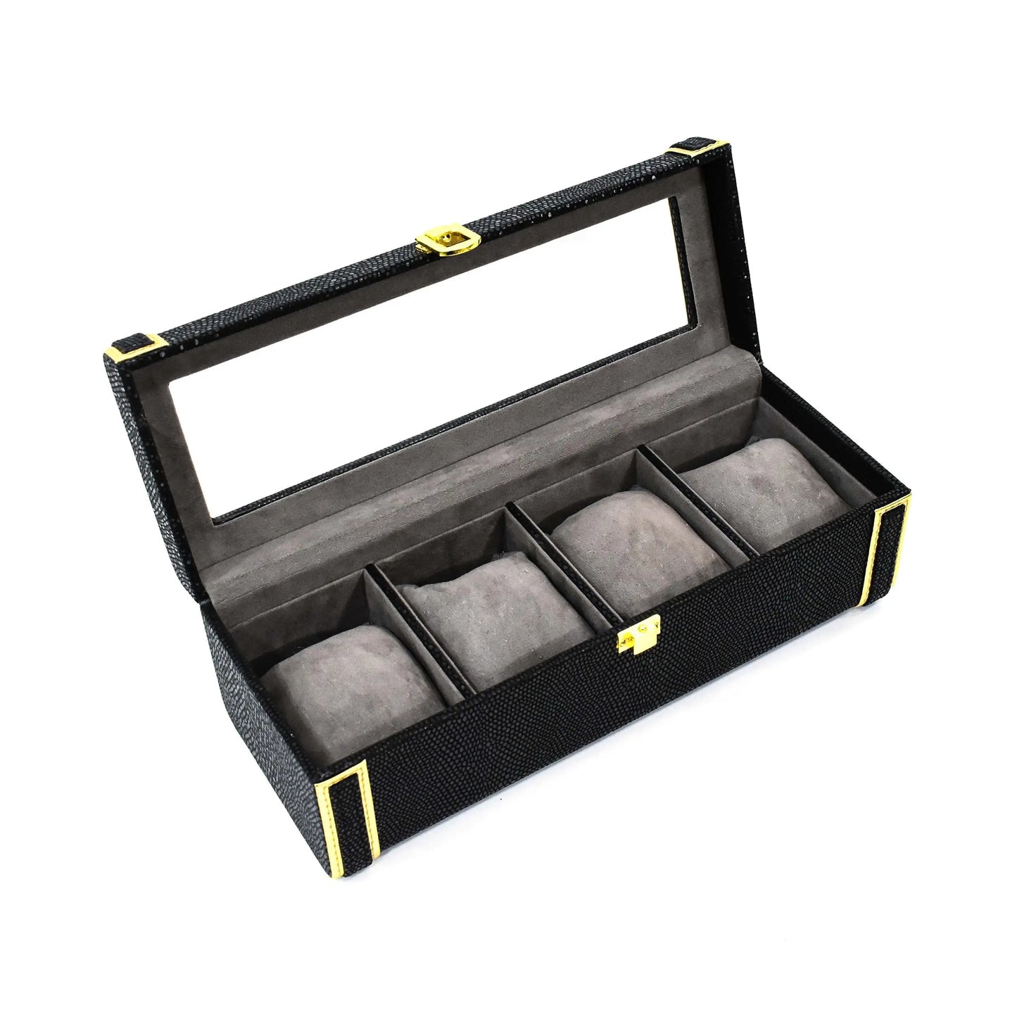 Leatherette Watch Storage and Organiser Box 4 Partition | Black | Serpentine Ichkan