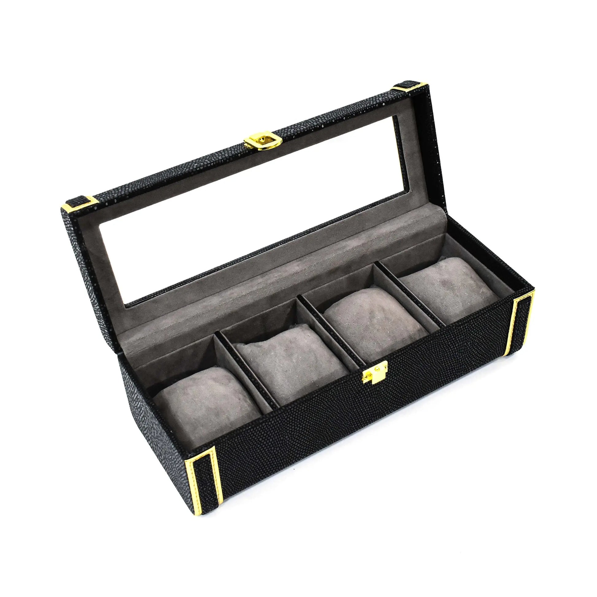 Leatherette Watch Storage and Organiser Box 4 Partition | Black | Serpentine Ichkan