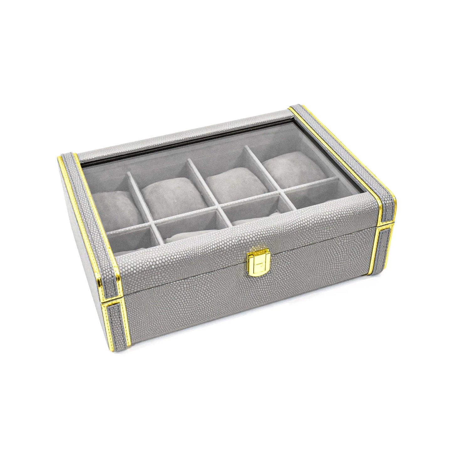 Leatherette Watch Storage and Organiser Box 8 Partition | Grey | Serpentine Ichkan