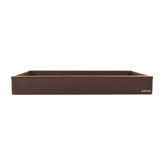 Leatherette Rectangle Serving Tray Large | Brown | V'eve ICHKAN