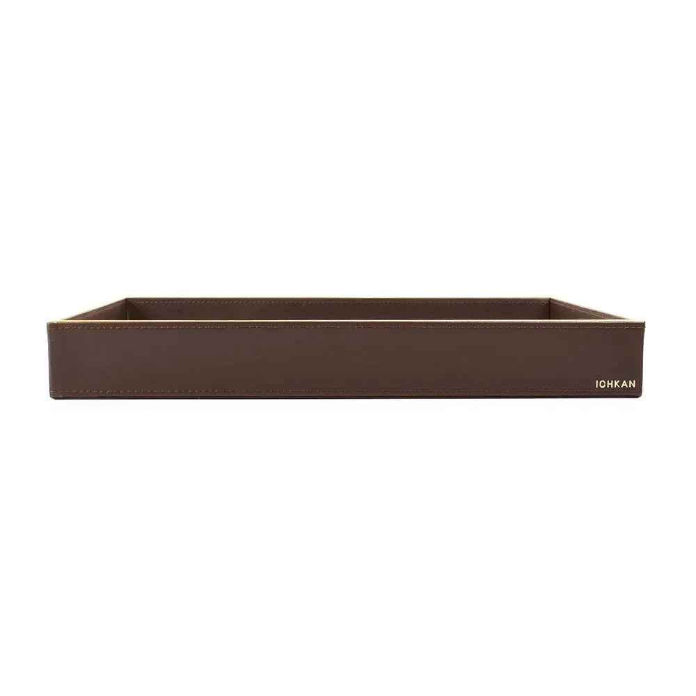 Leatherette Rectangle Serving Tray Small | Brown | V'eve ICHKAN