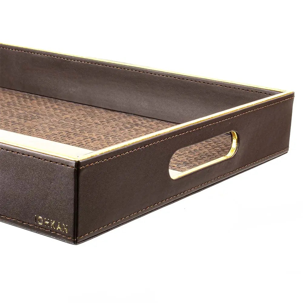 Leatherette Rectangle Serving Tray Small | Brown | V'eve ICHKAN