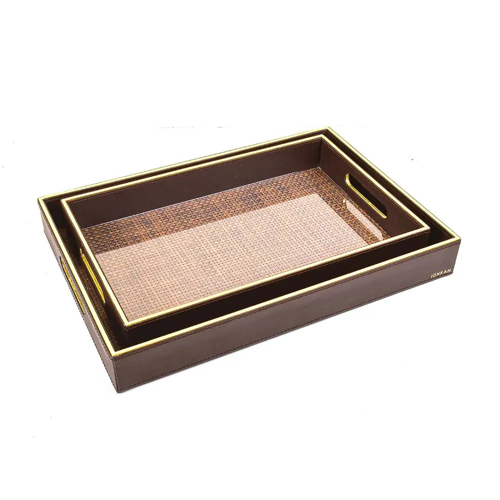 Leatherette Rectangle Serving Tray Large | Brown | V'eve ICHKAN