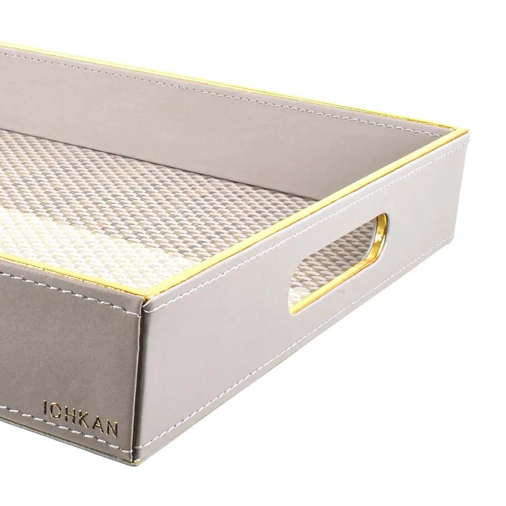 Leatherette Rectangle Serving Tray Large | Grey | V'eve ICHKAN