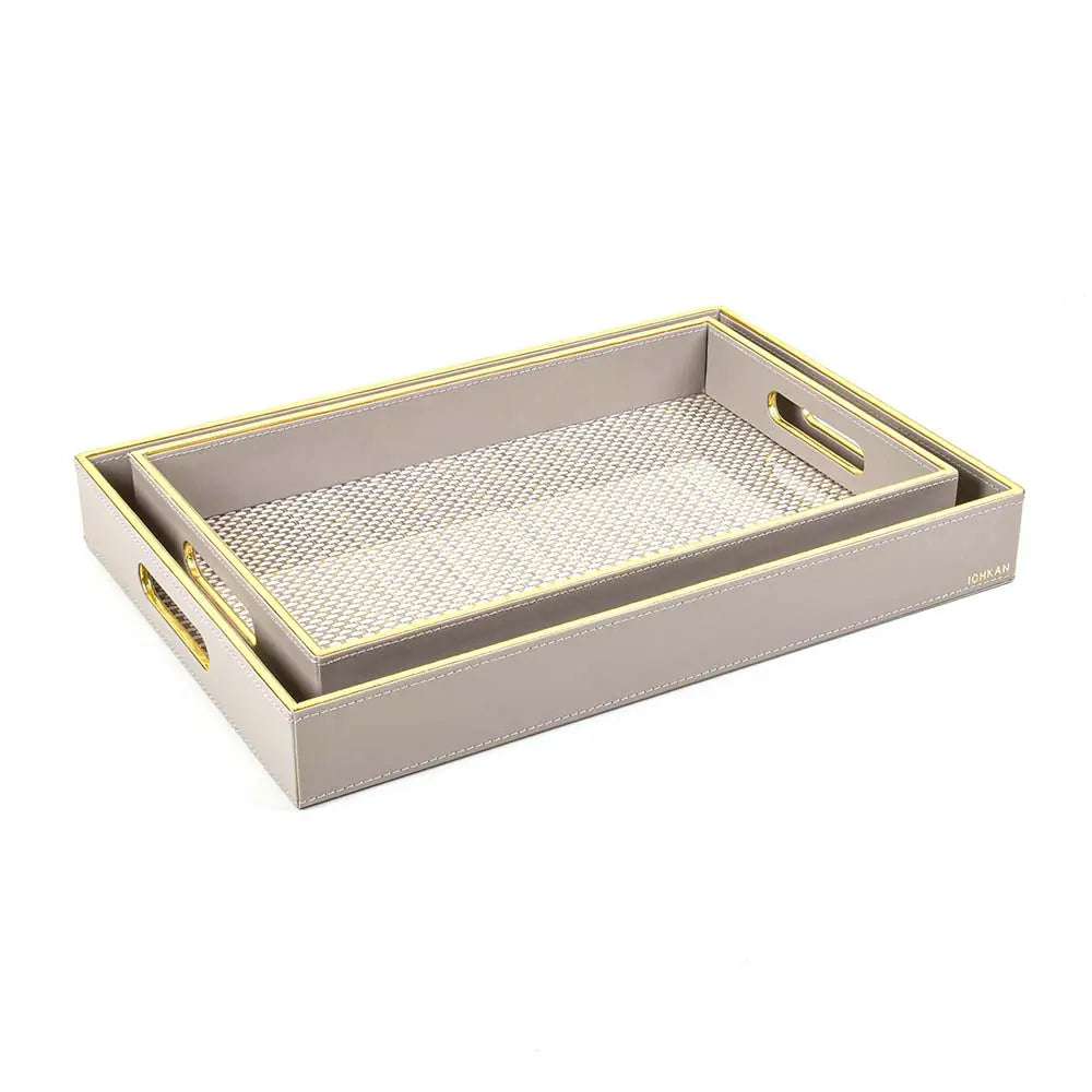 Leatherette Rectangle Serving Tray Large | Grey | V'eve ICHKAN