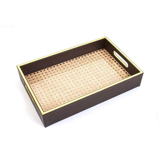 Leatherette Rectangle Serving Tray Large | Dark Brown | Willow ICHKAN