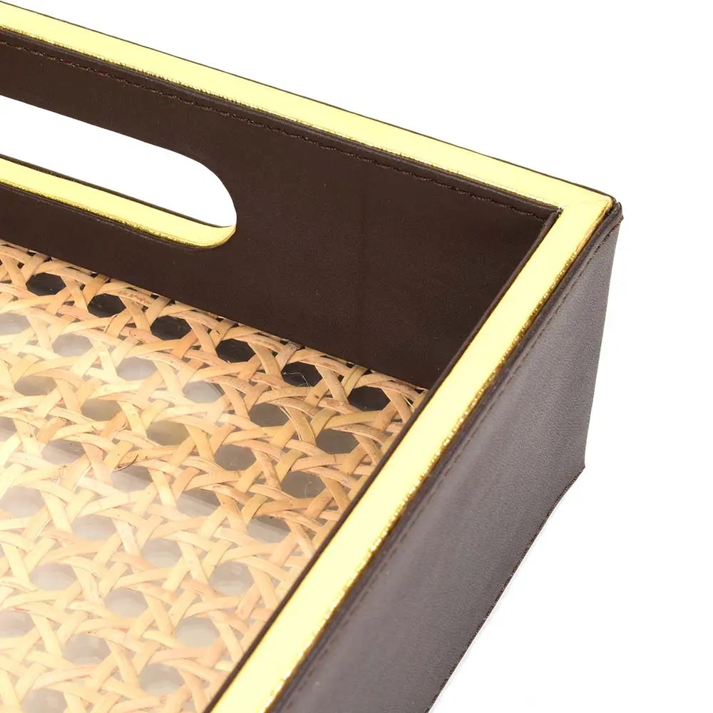 Leatherette Rectangle Serving Tray Large | Dark Brown | Willow ICHKAN