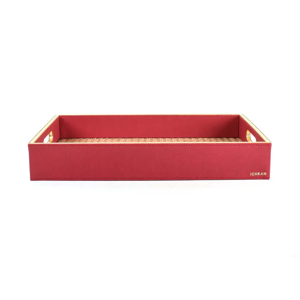 Leatherette Rectangle Serving Tray Large | Maroon | Willow ICHKAN