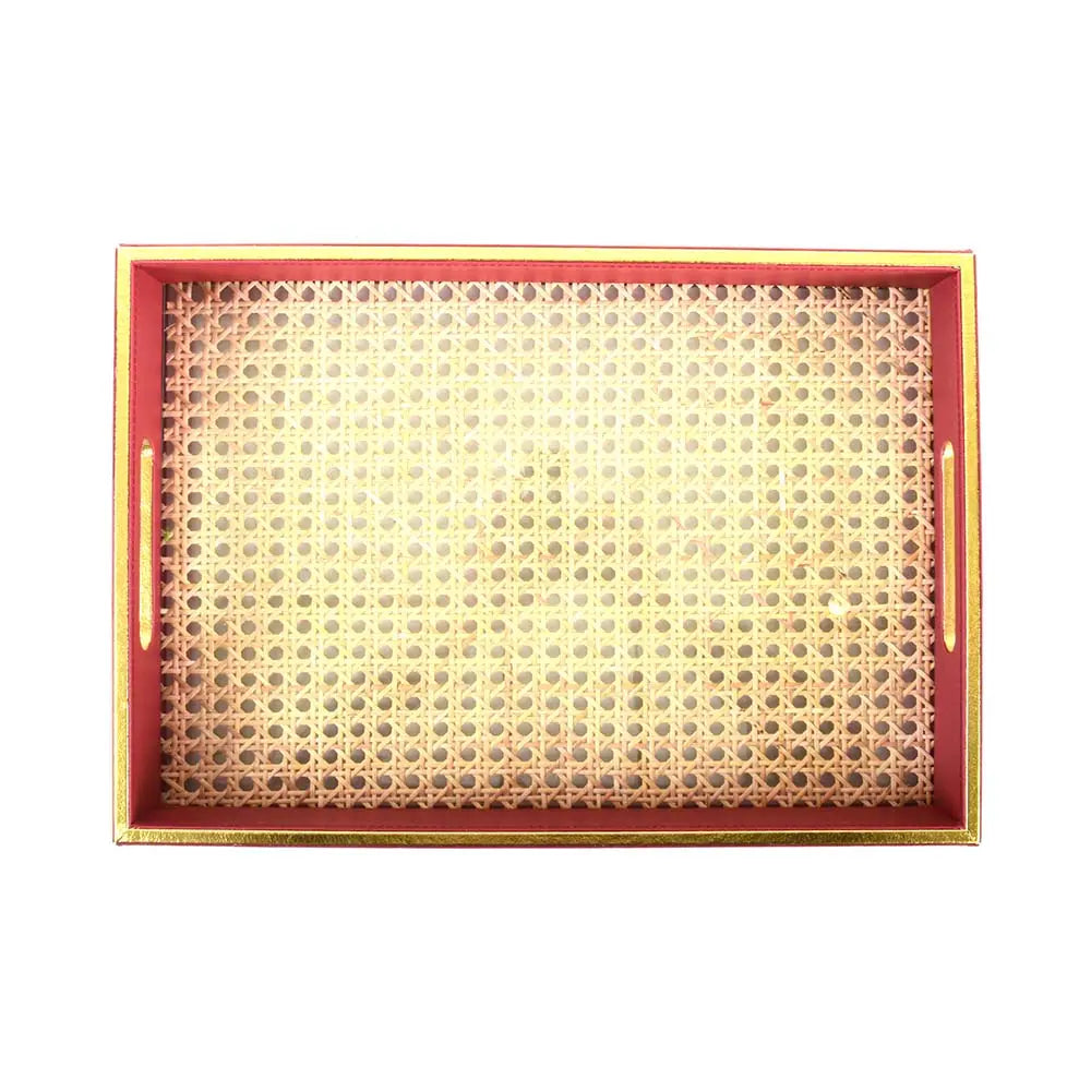 Leatherette Rectangle Serving Tray Large | Maroon | Willow ICHKAN