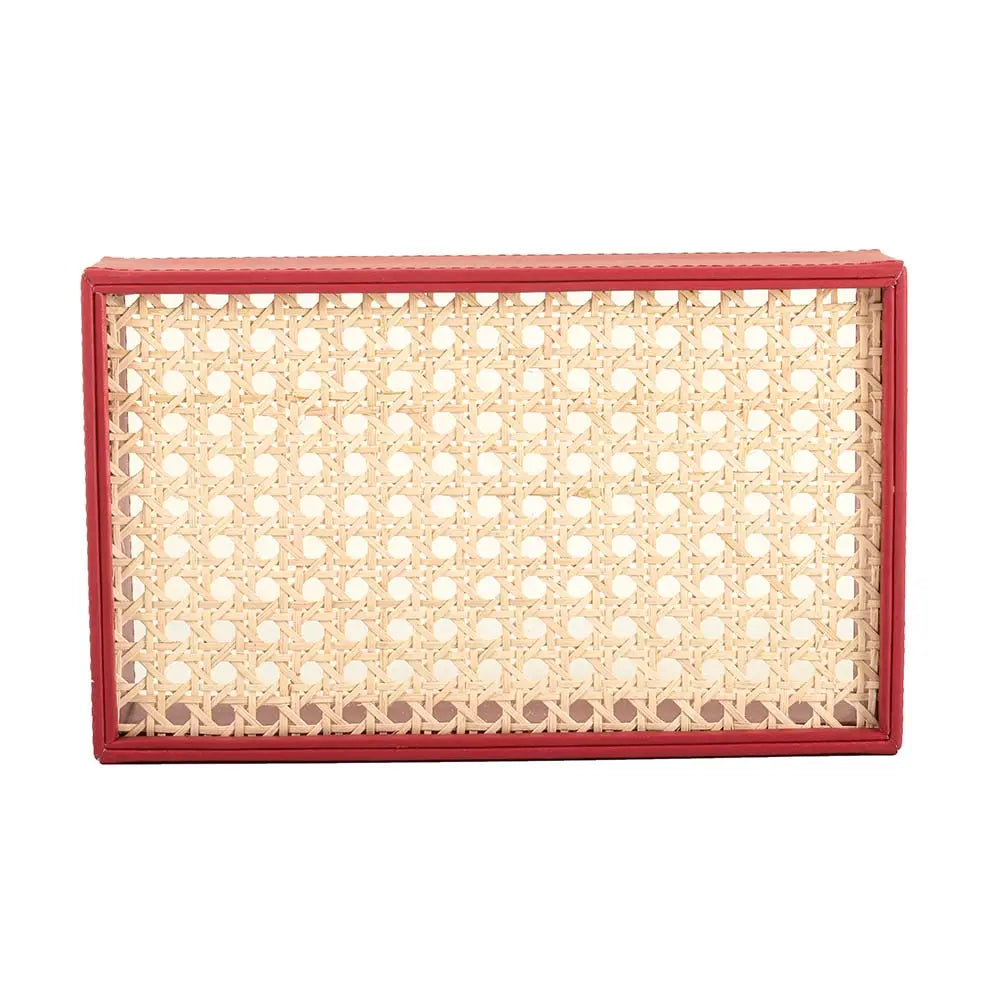 Leatherette Rectangle Serving Tray Large | Maroon | Willow ICHKAN