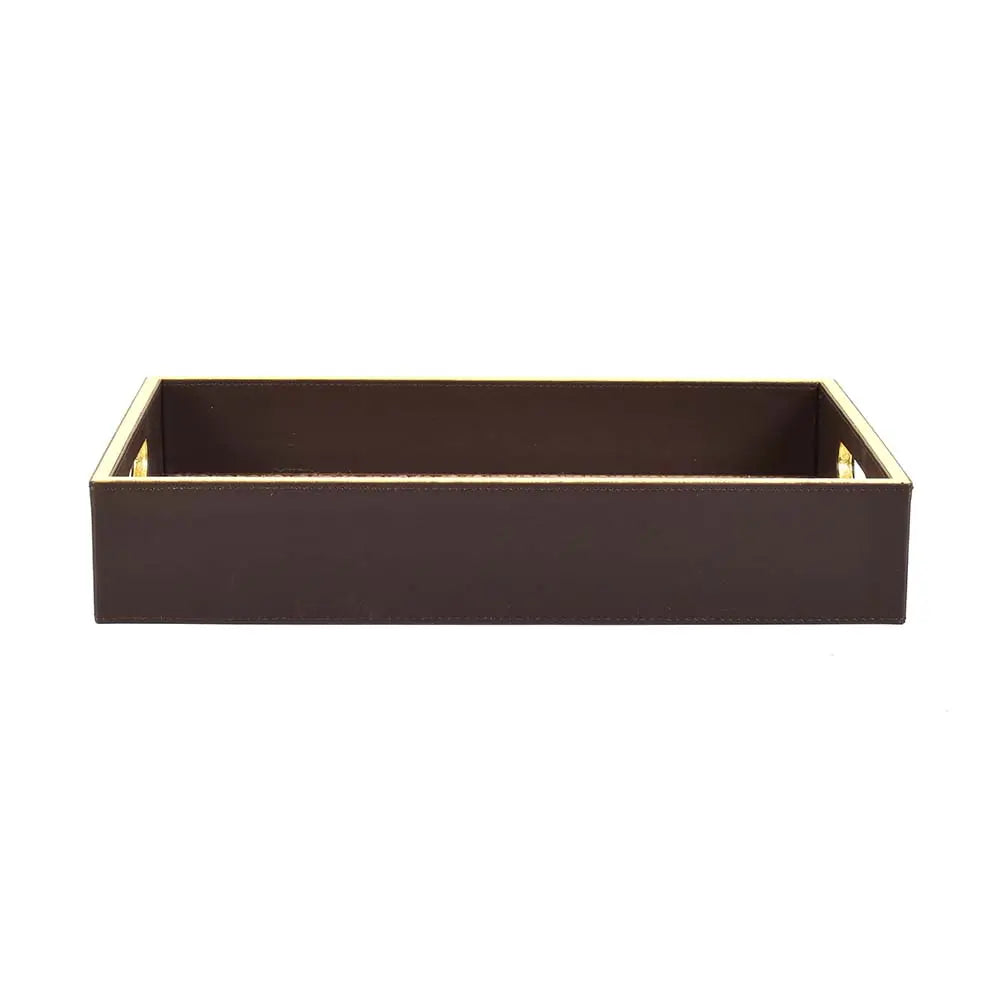 Leatherette Rectangle Serving Tray Small | Dark Brown | Willow ICHKAN