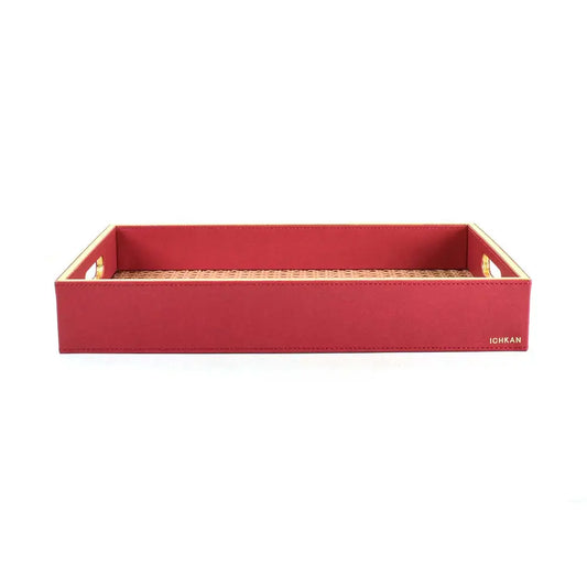 Leatherette Rectangle Serving Tray Small | Maroon | Willow ICHKAN