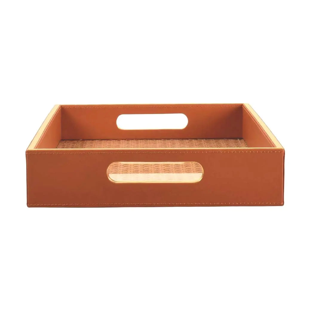 Leatherette Rectangle Serving Tray Small | Tan | Willow ICHKAN