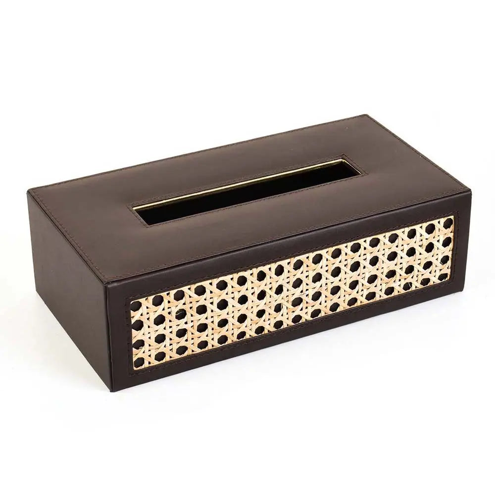 Leatherette Rectangle Tissue Box Holder I Dark Brown | Willow ICHKAN