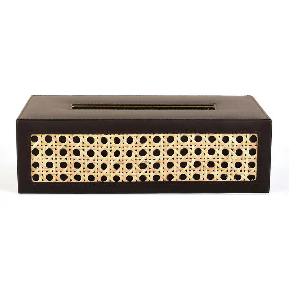 Leatherette Rectangle Tissue Box Holder I Dark Brown | Willow ICHKAN