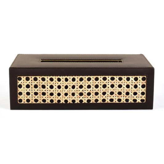 Leatherette Rectangle Tissue Box Holder I Dark Brown | Willow ICHKAN