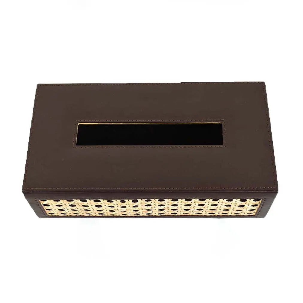 Leatherette Rectangle Tissue Box Holder I Dark Brown | Willow ICHKAN