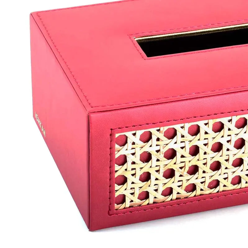 Leatherette Rectangle Tissue Box Holder I Maroon | Willow ICHKAN