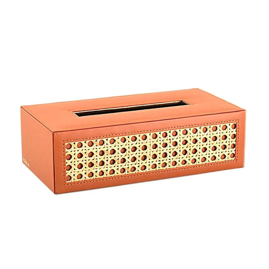 Leatherette Rectangle Tissue Box Holder I Tan | Willow ICHKAN