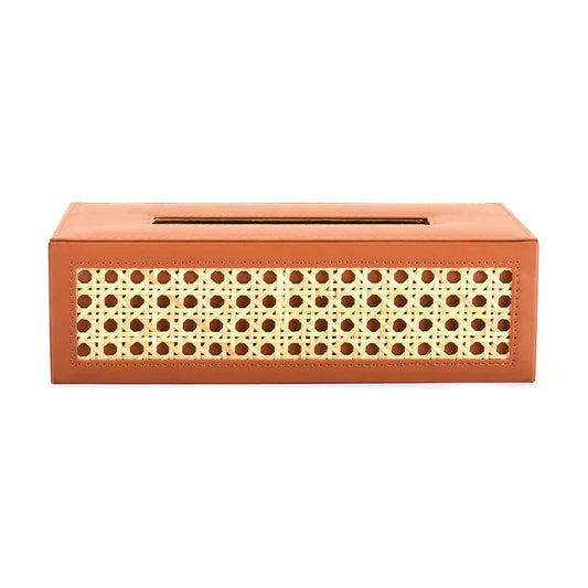 Leatherette Rectangle Tissue Box Holder I Tan | Willow ICHKAN