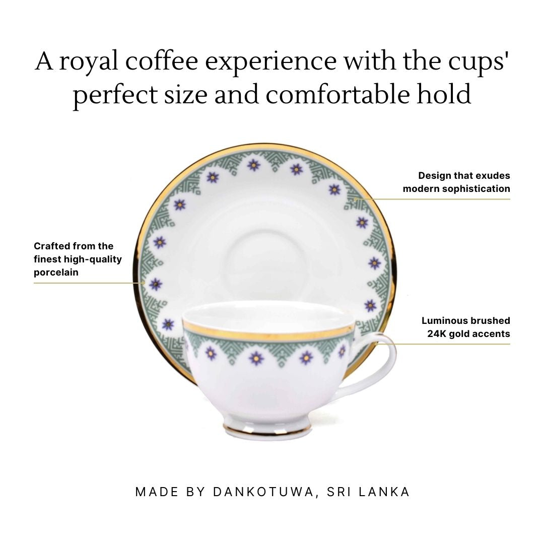 Dankotuwa Sri Lanka Tea Cup & Saucer 12pc | Blue | Isabella Gold ICHKAN