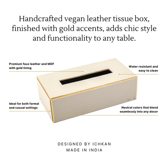 Leatherette Rectangle Tissue Box Holder | Ivory | Serpentine Ichkan