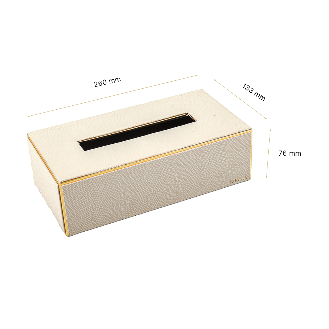 Leatherette Rectangle Tissue Box Holder | Ivory | Serpentine Ichkan