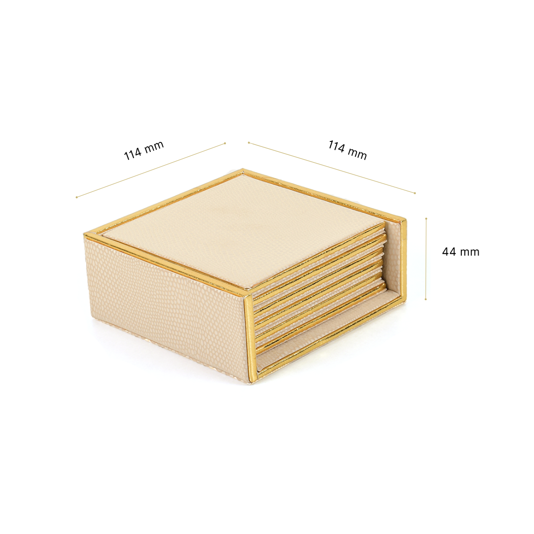 Leatherette Square Coasters Set of 6 | Ivory | Serpentine Ichkan