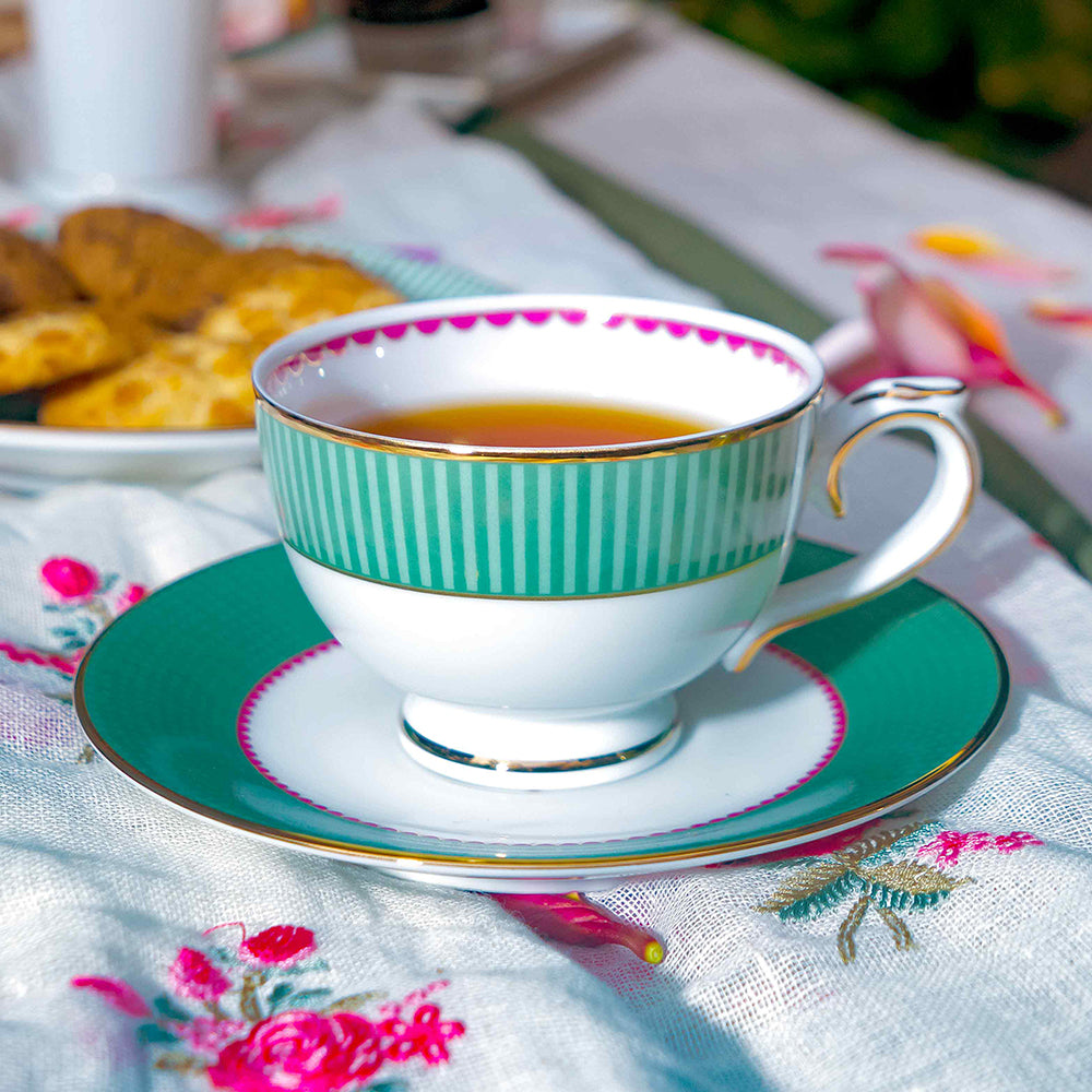 Tea Cup and Saucer Set 12 Pcs | Green | Mayura ICHKAN