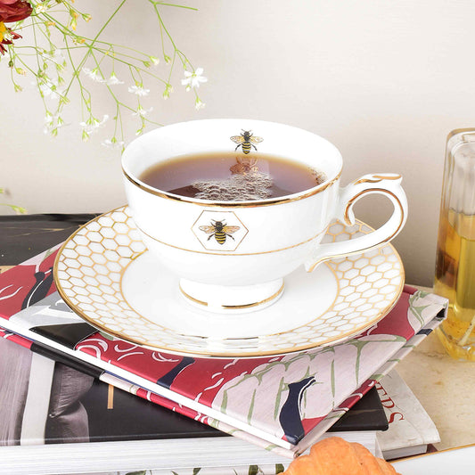 Tea Cup and Saucer Set 12 Pcs | Black | Bee ICHKAN