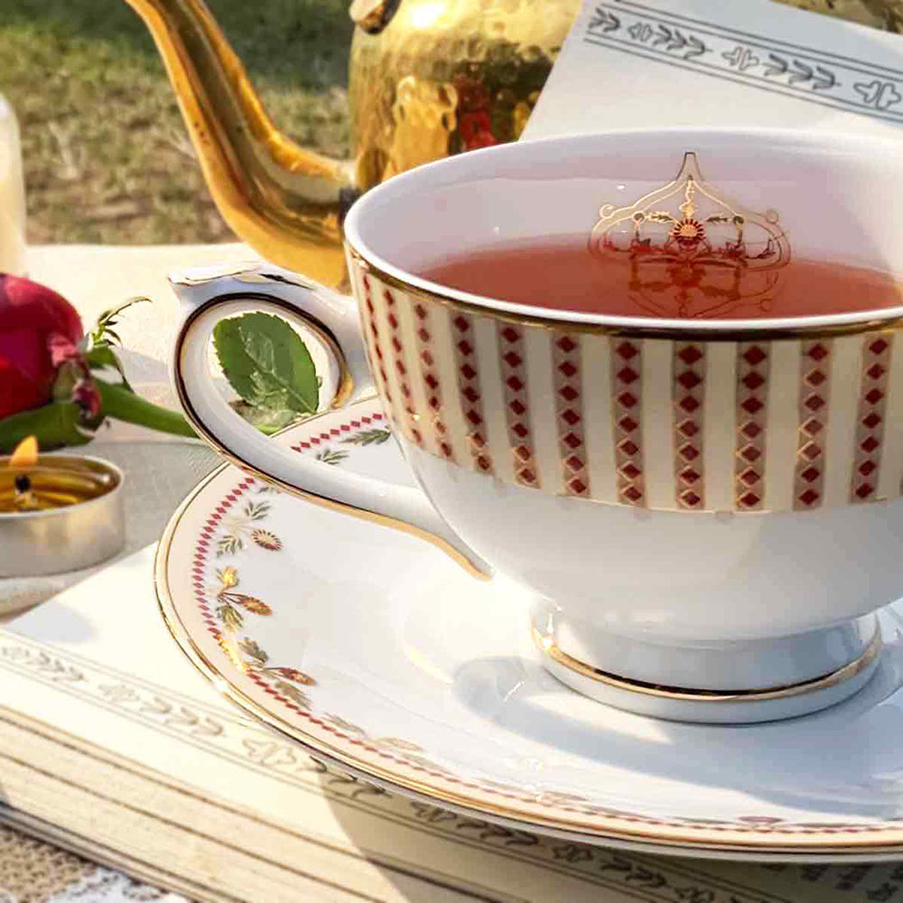 Tea Cup and Saucer Set 12 Pcs | Red | Kokanadam ICHKAN