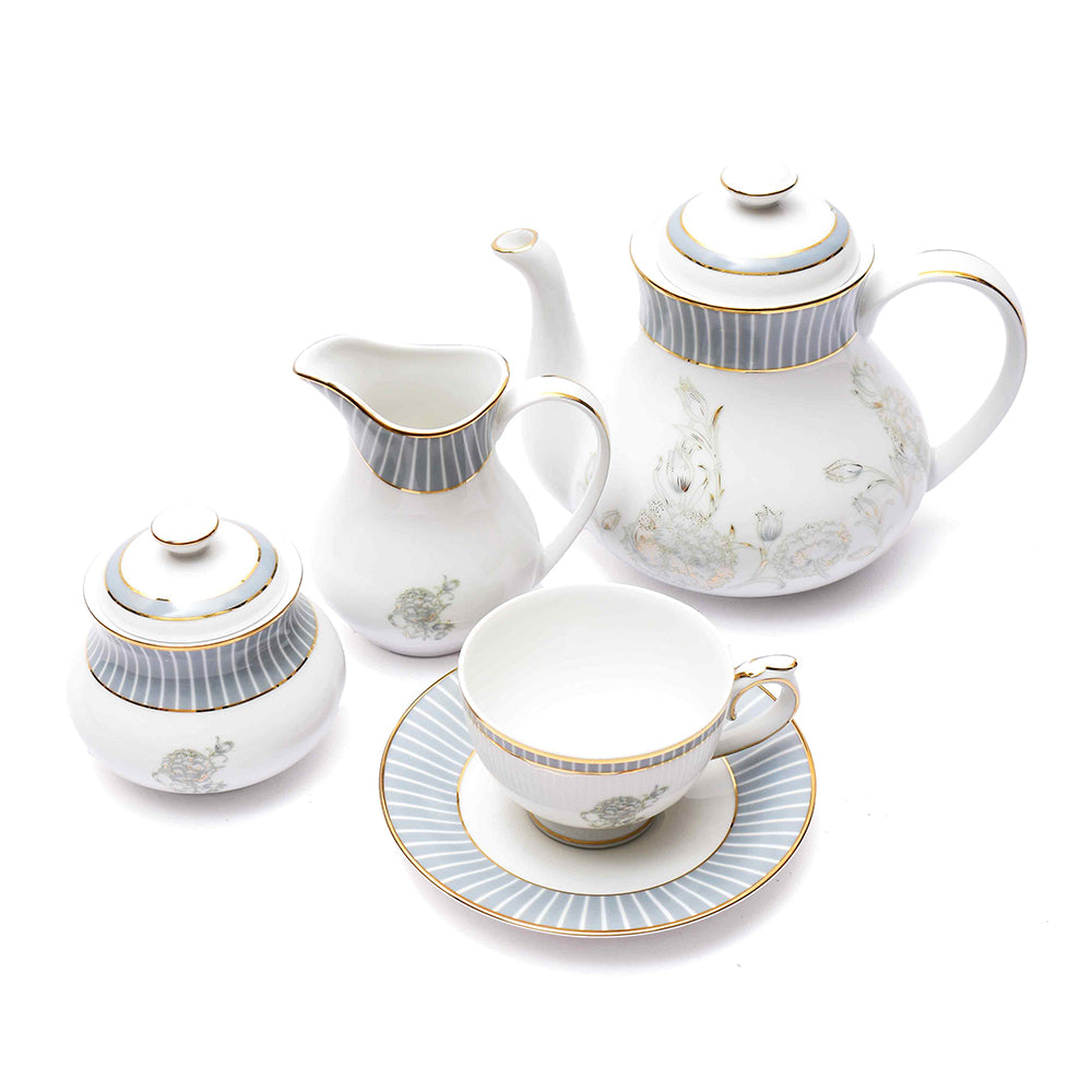 Tea Cup and Saucer Set 17 Pcs | Grey | Grey Iris ICHKAN