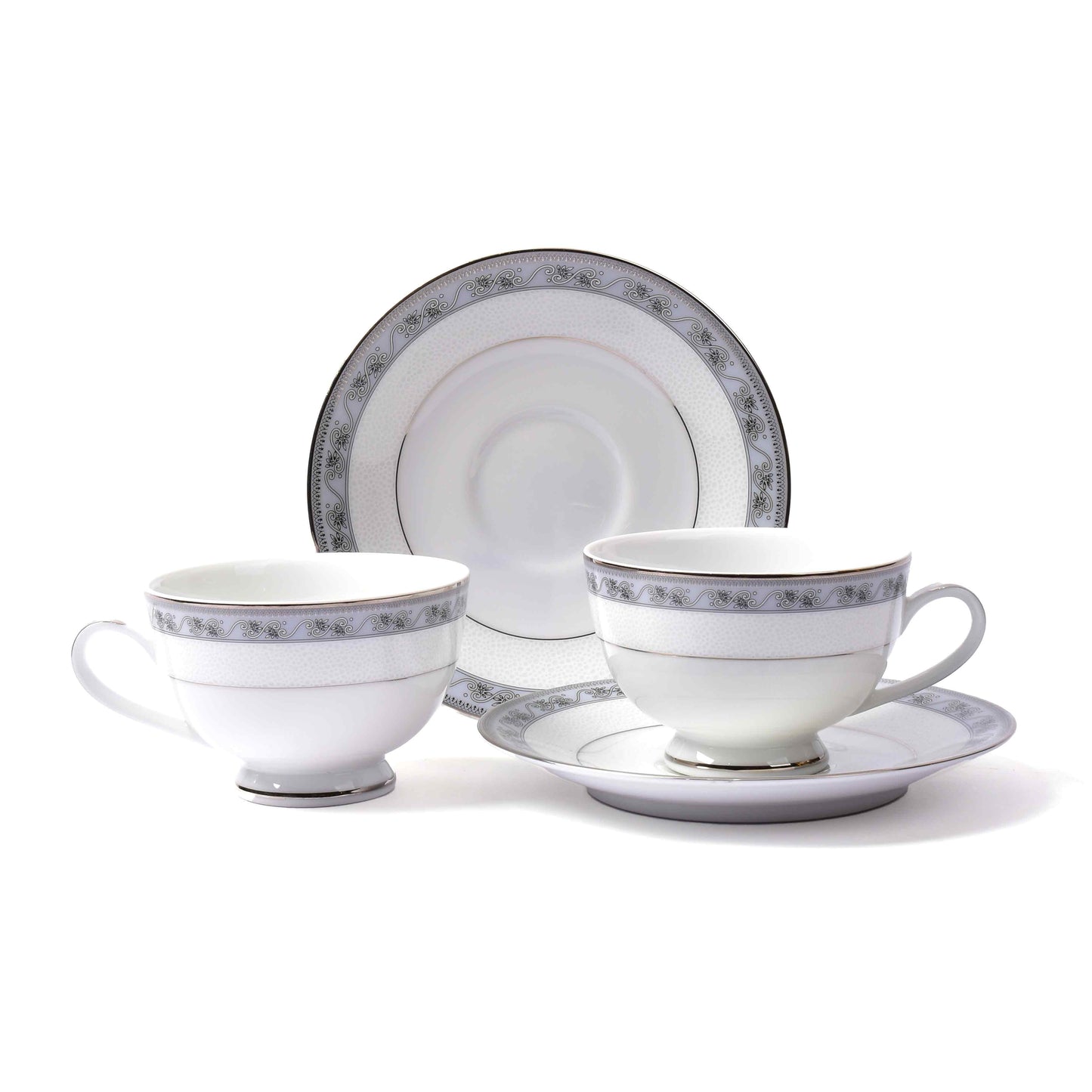 12pc Tea Cup & Saucer | Grey | Mariella