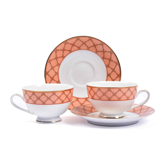 Dankotuwa Sri Lanka Tea Cup & Saucer 12pc | Peach | Angel Rope