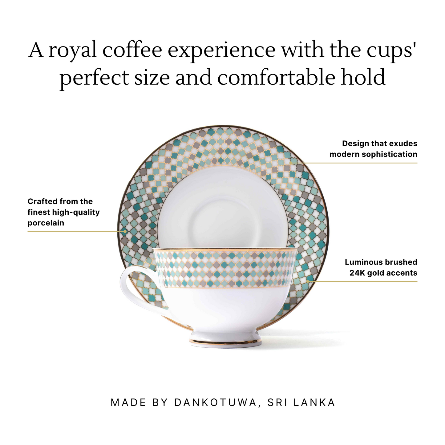 Dankotuwa Sri Lanka Tea Cup & Saucer 12pc | Teal | Christolite