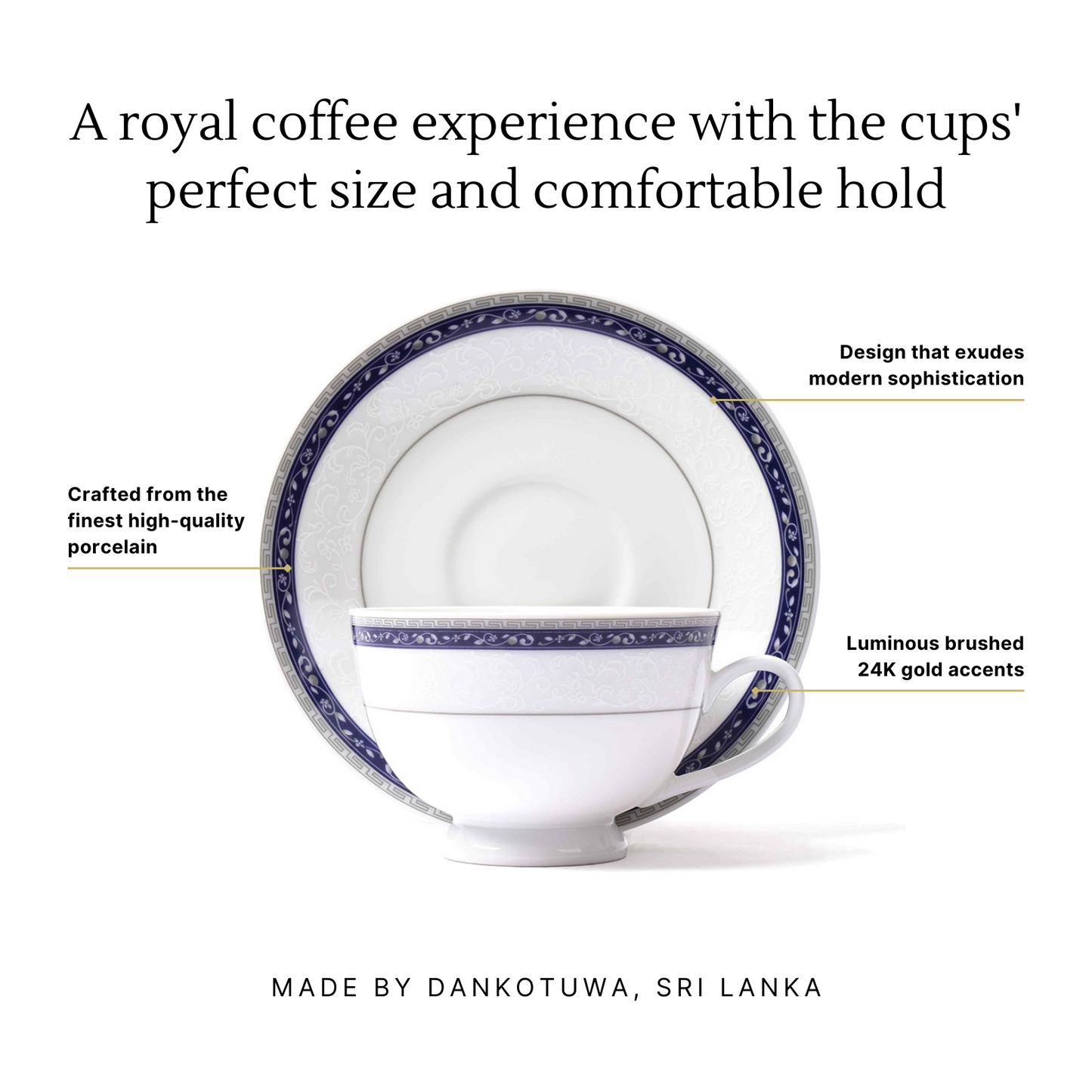 Dankotuwa Sri Lanka Tea Cup & Saucer 12pc | Blue | Dinole