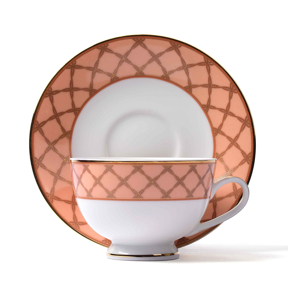 Dankotuwa Sri Lanka Tea Cup & Saucer 12pc | Peach | Angel Rope