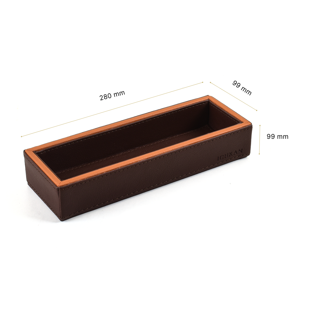 Leatherette Rectangle Long Cutlery Tray | Dark Brown | Axis 2.0