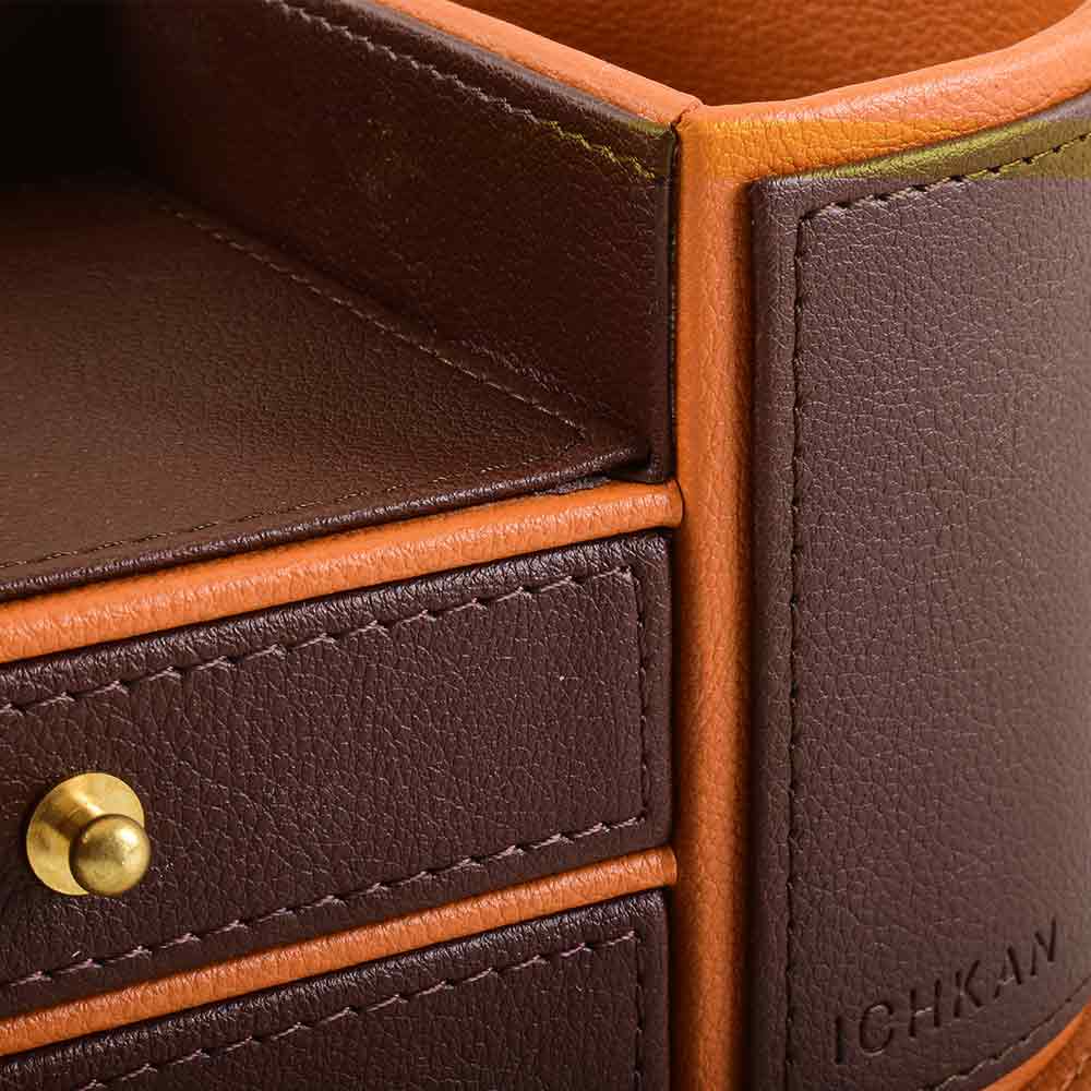 Leatherette Office Table Organiser with Storage Drawers | Dark Brown | Axis 2.0