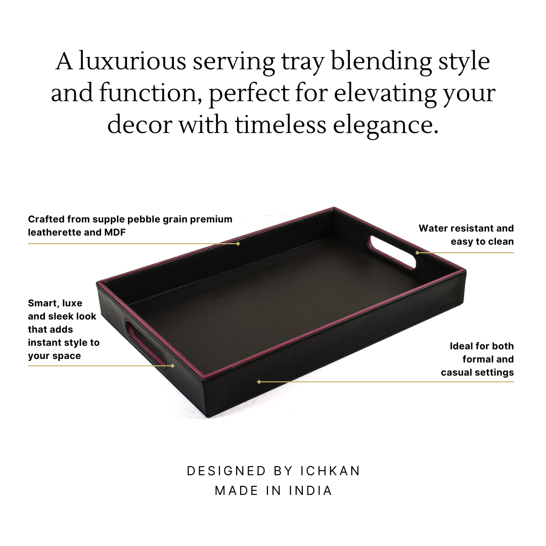 Leatherette Rectangle Serving Tray Large | Black | Axis 2.0