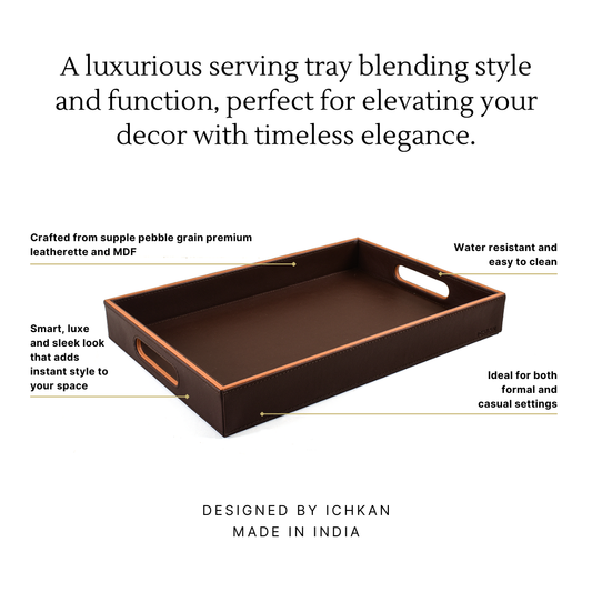 Leatherette Rectangle Serving Tray Large | Dark Brown | Axis 2.0