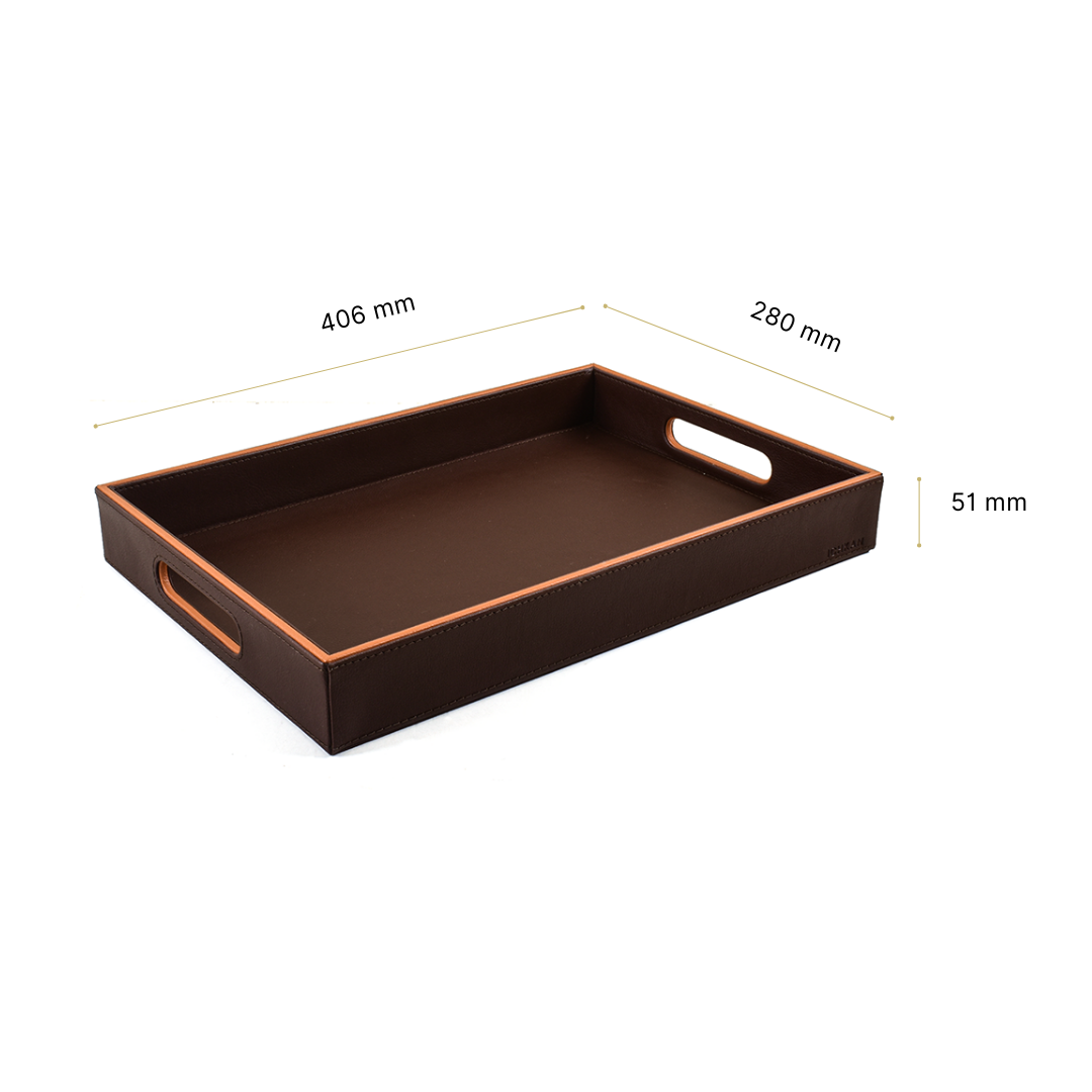 Leatherette Rectangle Serving Tray Large | Dark Brown | Axis 2.0