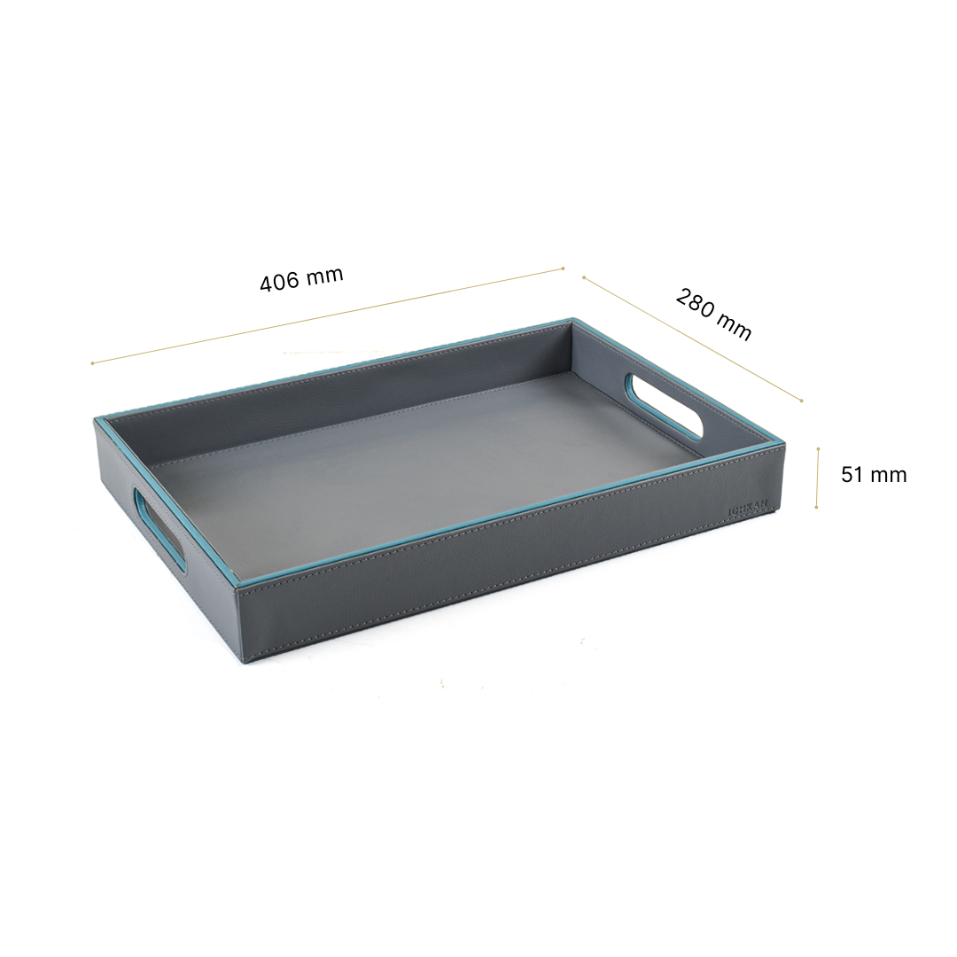 Leatherette Rectangle Serving Tray Large | Grey | Axis 2.0